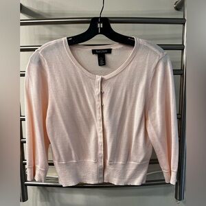 WHBM Pastel Pink Cardigan Sweater with Gold Beaded Accent…Size Small
